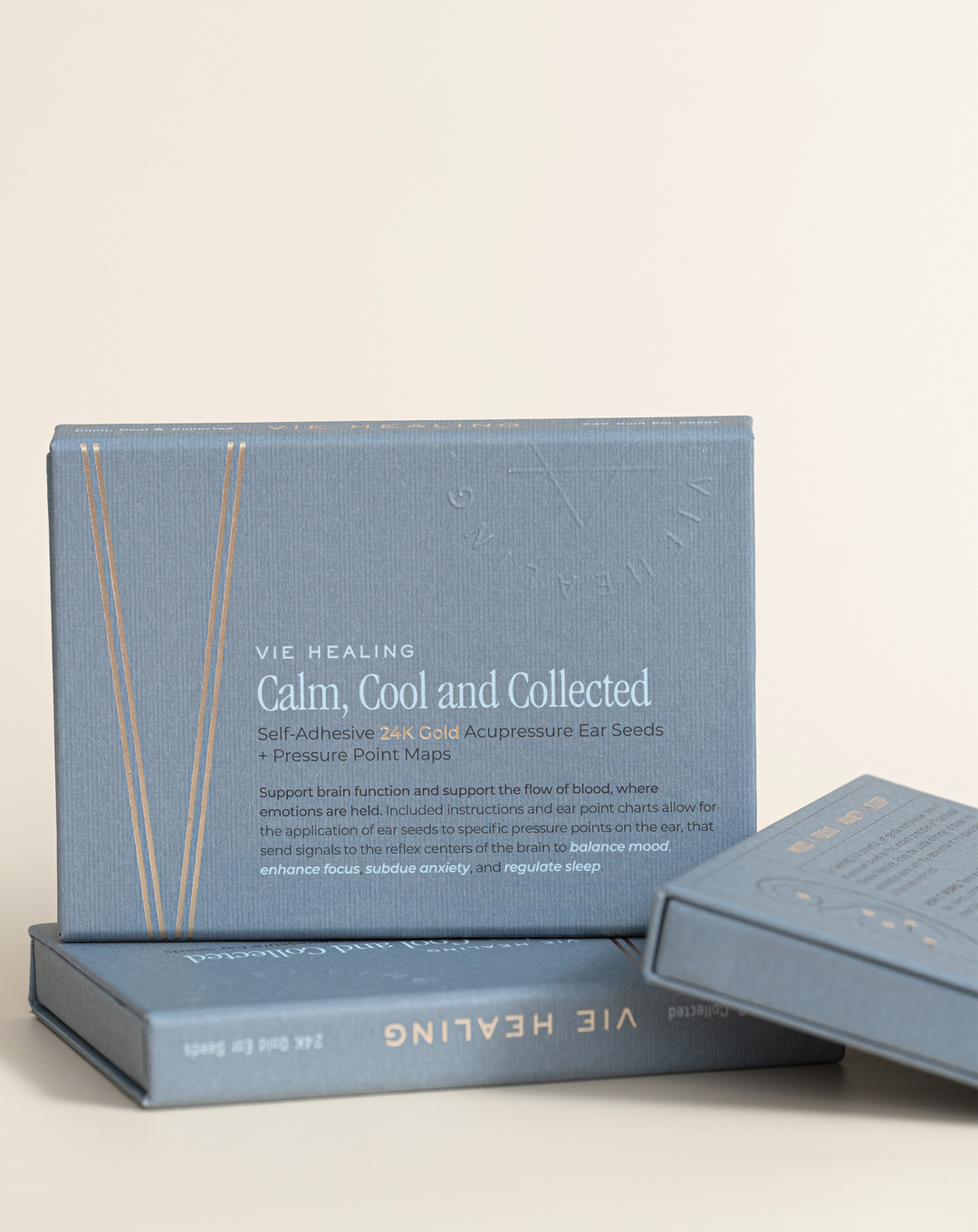 VIE HEALING Calm, Cool & Collected 24K gold ear seeds kit for stress and anxiety