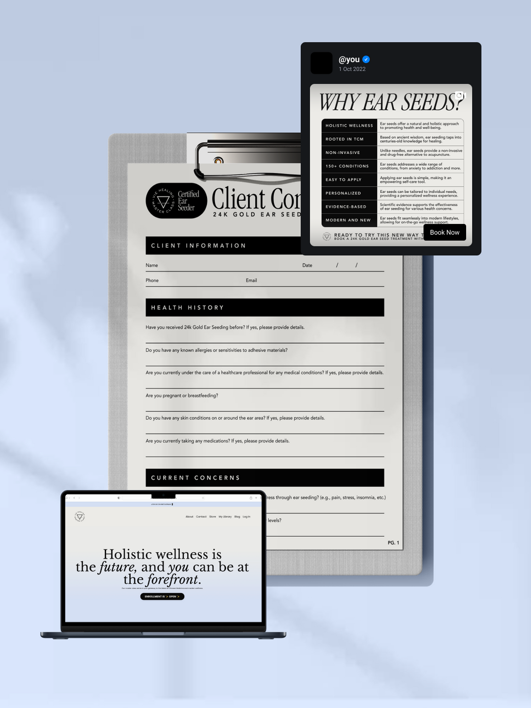 VIE HEALING ear seeding digital marketing toolkit — templates and creative for auriculotherapy practitioners