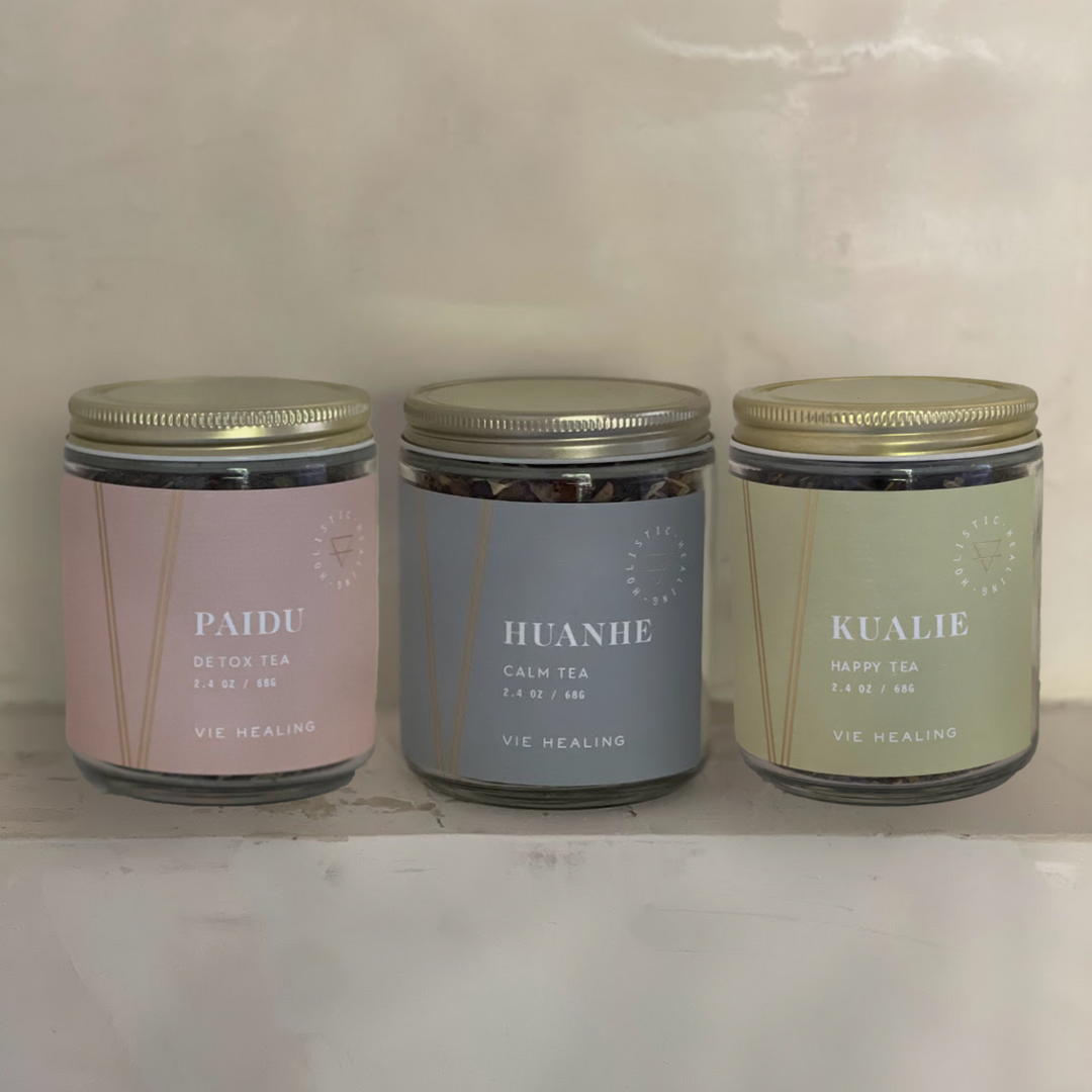 VIE HEALING Tea Set — HUANHE Calm, PAIDU Detox and KUALIE Happy Chinese herbal tea collection