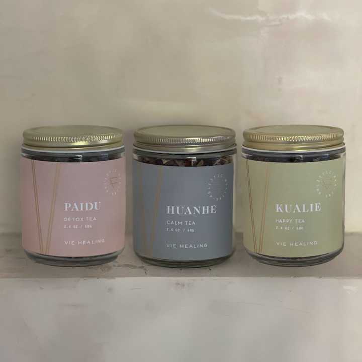 VIE HEALING Tea Set — HUANHE Calm, PAIDU Detox and KUALIE Happy Chinese herbal tea collection