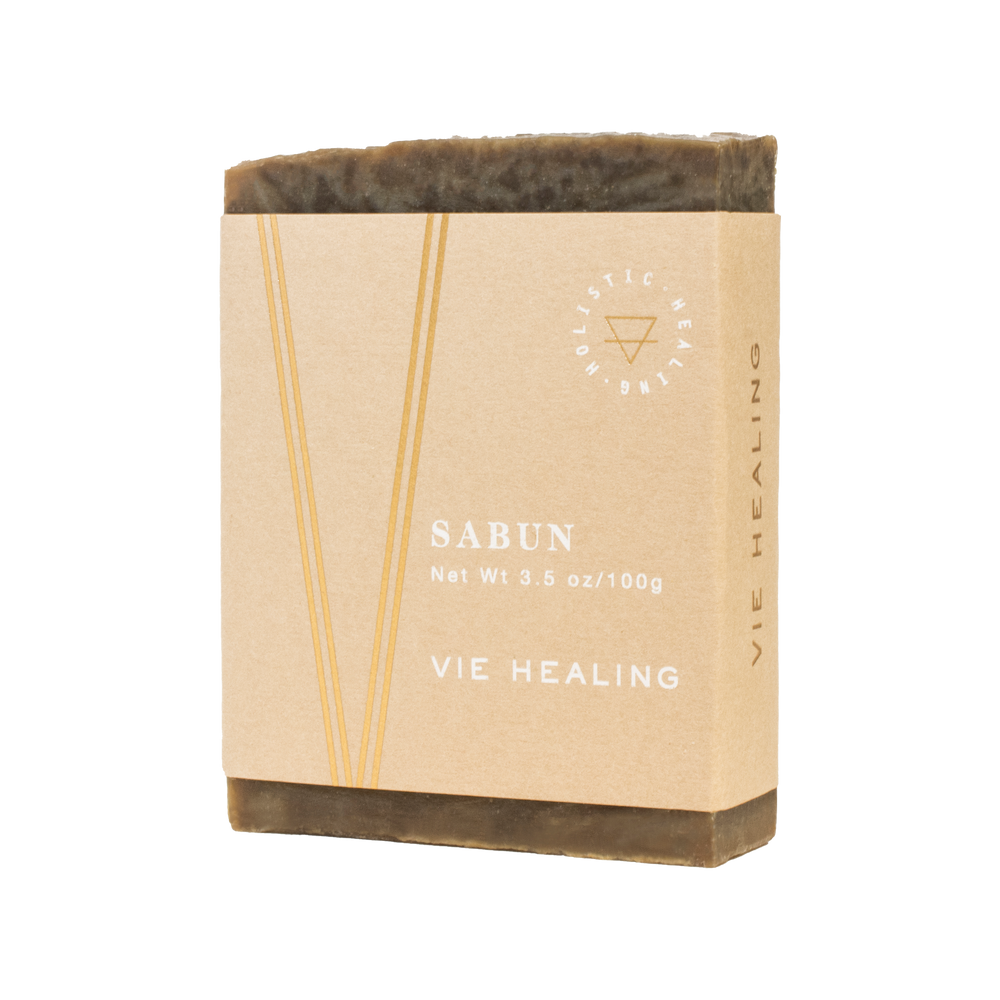 Coffee flavored soap positioned upright