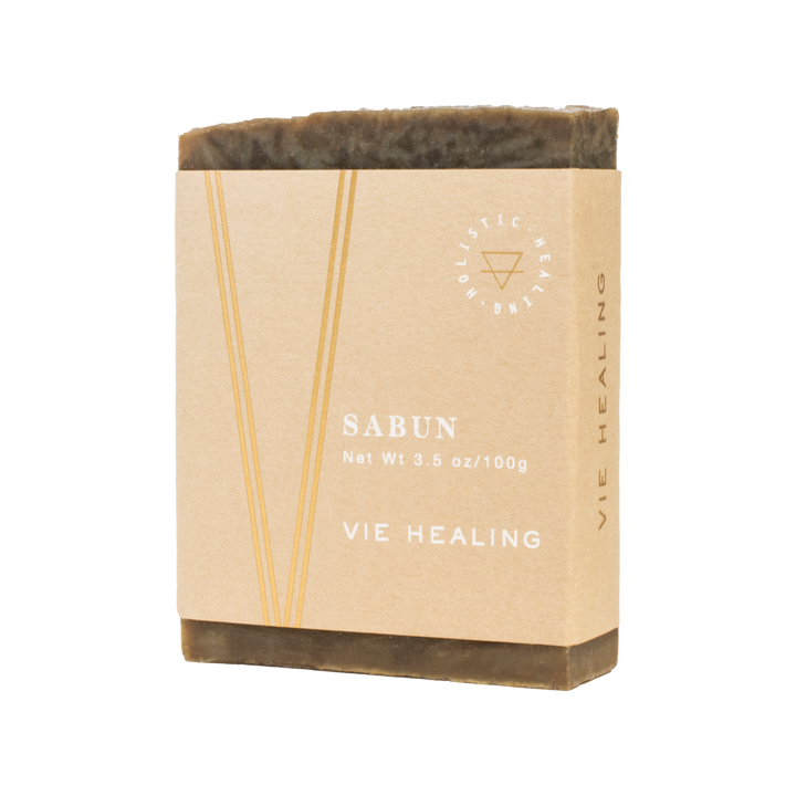 Coffee flavored soap positioned upright