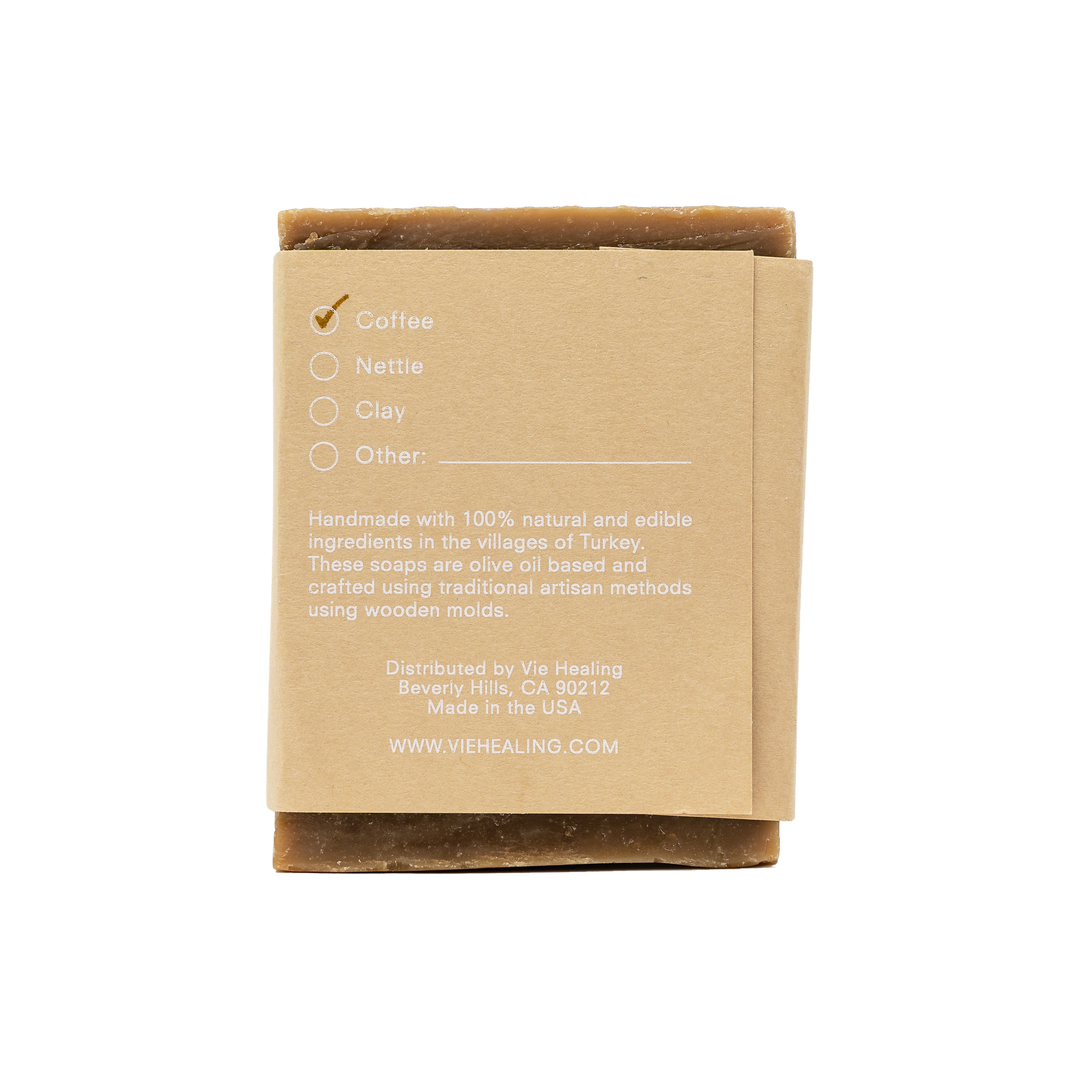 Back of coffee flavored soap, showing label