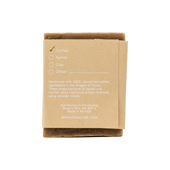 Back of coffee flavored soap, showing label