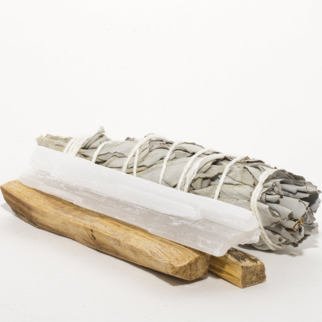 Sage, Palo Santo, and Selenite