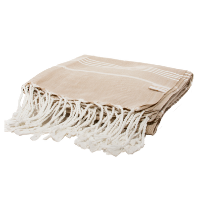 Cream Turkish towel with white trim folded